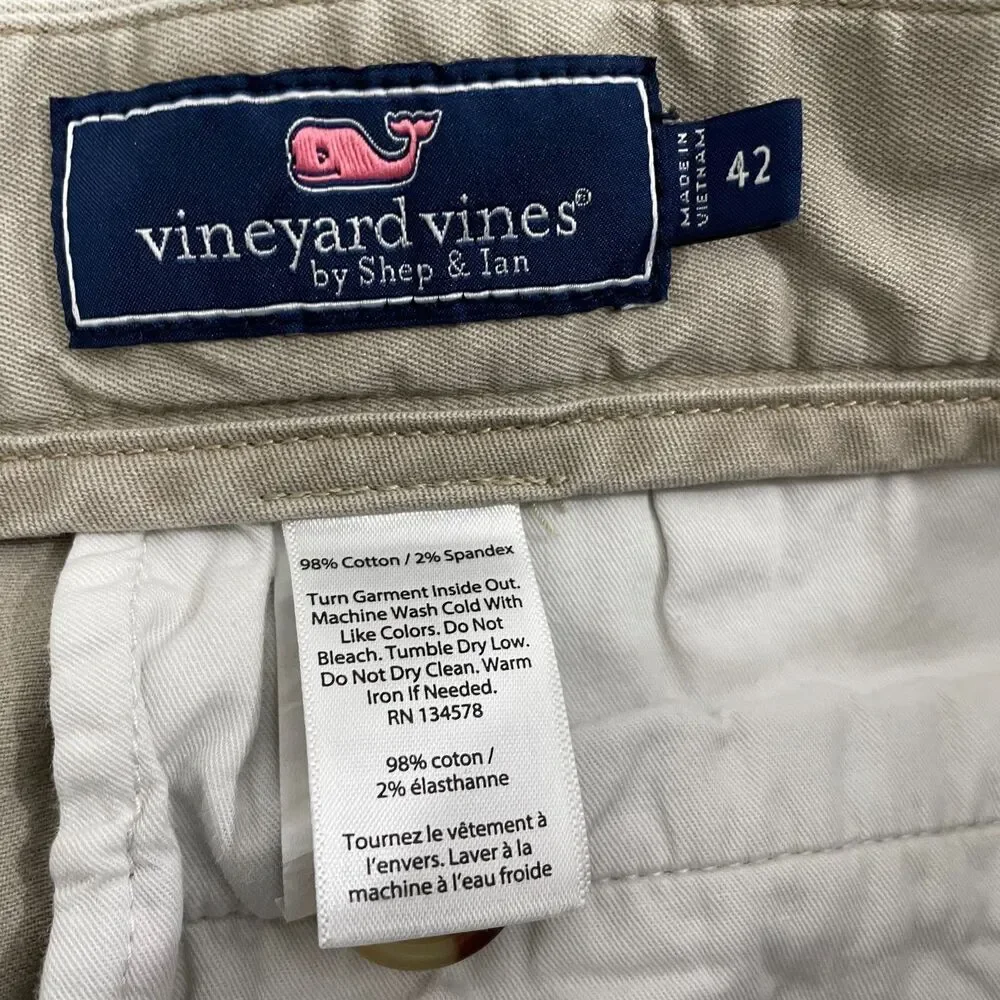 Vineyard Vines Breaker Shorts Men 42 Tan Chino Classic Flat‎ Front Golf